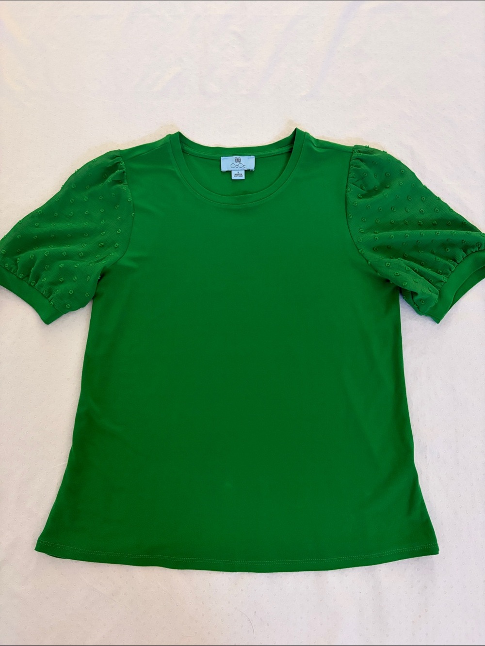 CeCe Emerald Green Puff Sleeve Knit Tee